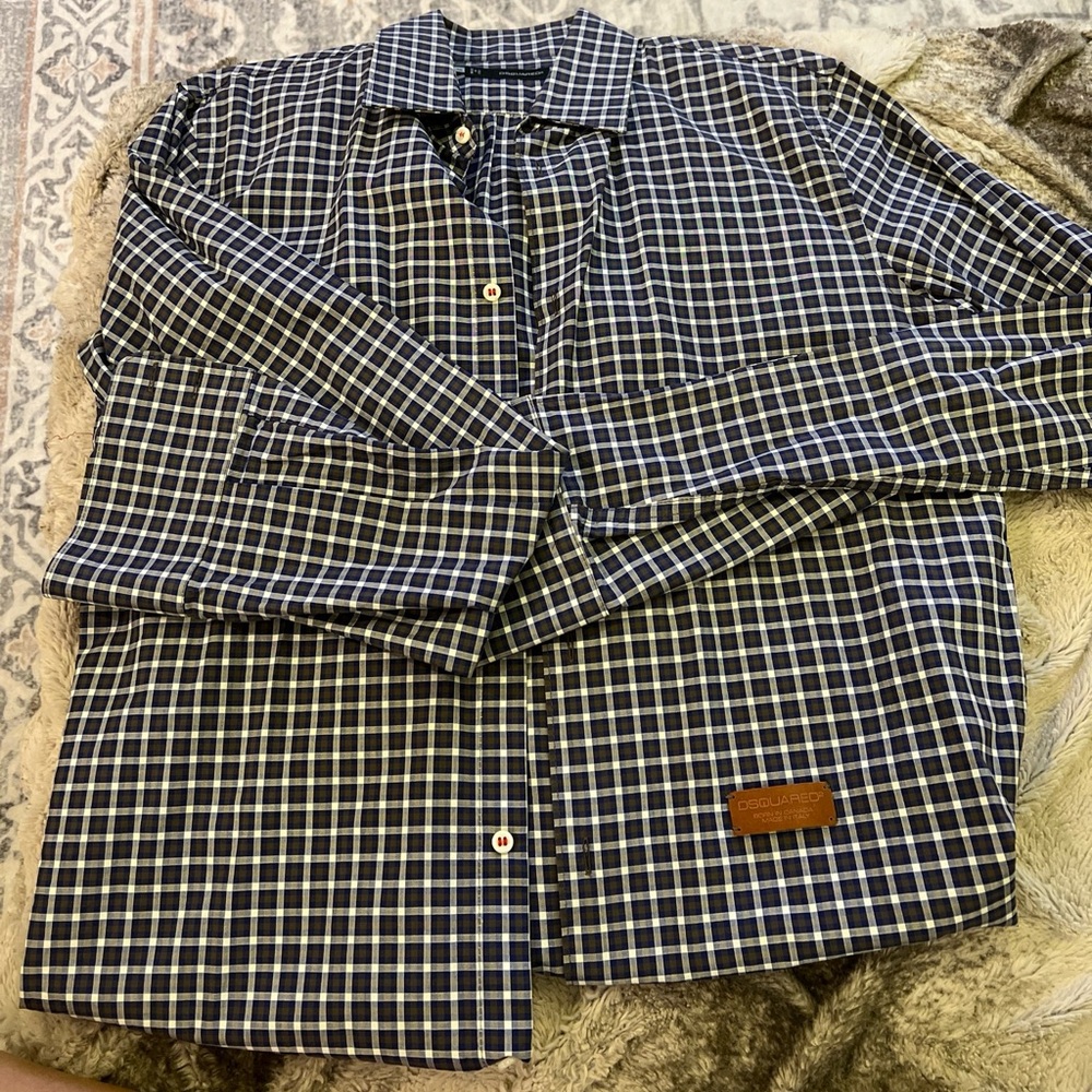 Dsquared Checkered Button Down Collared Shirt Wit… - image 1